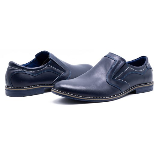 Eleganckie buty męskie skórzane 283LU granatowe ze sklepu butyolivier w kategorii Półbuty męskie - zdjęcie 162370955