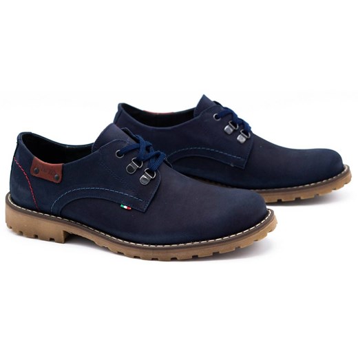 Buty męskie trzewiki skórzane 812MP granatowe ze sklepu butyolivier w kategorii Półbuty męskie - zdjęcie 162371135