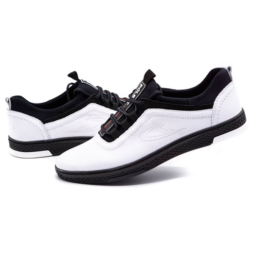 Buty męskie skórzane casual K24 białe z czarnym ze sklepu butyolivier w kategorii Półbuty męskie - zdjęcie 162371396