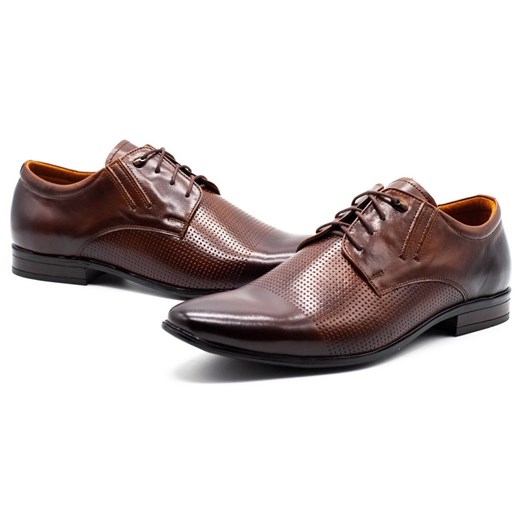 Buty męskie skórzane wizytowe 482 brązowe ze sklepu butyolivier w kategorii Buty eleganckie męskie - zdjęcie 162371459