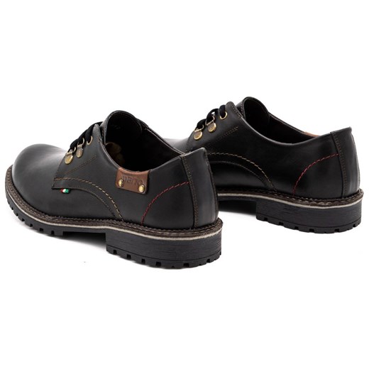 Buty męskie trzewiki skórzane 812MP czarne z czarnym ze sklepu butyolivier w kategorii Półbuty męskie - zdjęcie 162371475