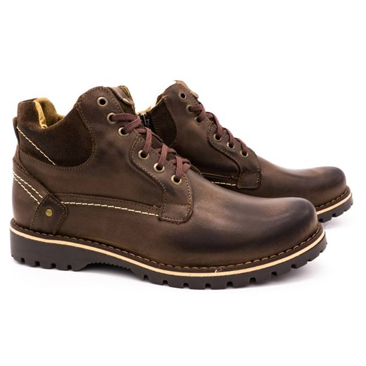 Buty męskie trzewiki skórzane zimowe 885 brązowe ze sklepu butyolivier w kategorii Buty zimowe męskie - zdjęcie 162371476