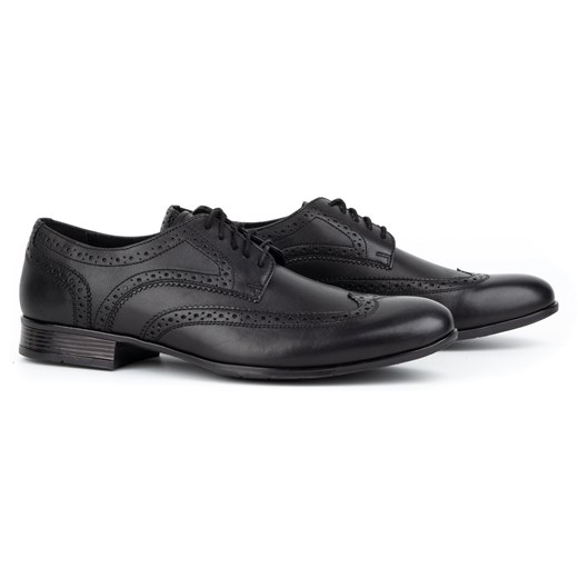 Buty wizytowe skórzane BROGSY czarne ze sklepu butyolivier w kategorii Buty eleganckie męskie - zdjęcie 162371527