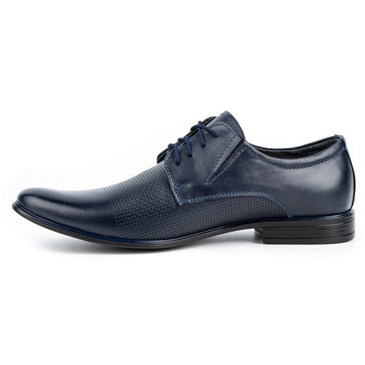 Buty męskie eleganckie skórzane 302T3 granatowe ze sklepu butyolivier w kategorii Buty eleganckie męskie - zdjęcie 162371609