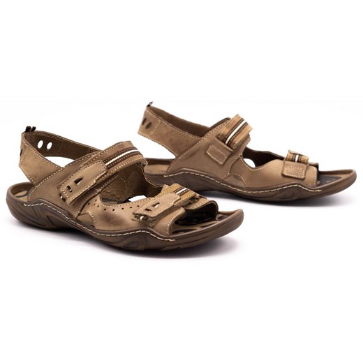 Sandały męskie skórzane 448 brąz Buty Olivier 49 butyolivier