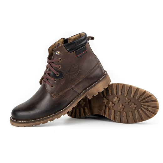 Buty zimowe skórzane 754 brąz ze sklepu butyolivier w kategorii Buty zimowe męskie - zdjęcie 162372247