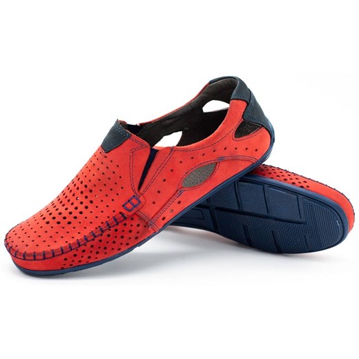 Buty męskie mokasyny skórzane 901 lato czerwone ze sklepu butyolivier w kategorii Mokasyny męskie - zdjęcie 162372439