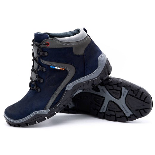 Buty męskie skórzane zimowe 129 Granatowe ze sklepu butyolivier w kategorii Buty trekkingowe męskie - zdjęcie 162372627