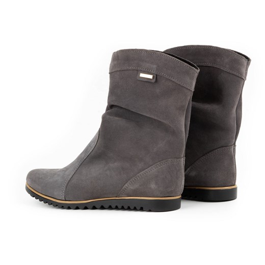 Skórzane Botki Ocieplane Emi Ciemno Szare Buty Olivier 38 butyolivier