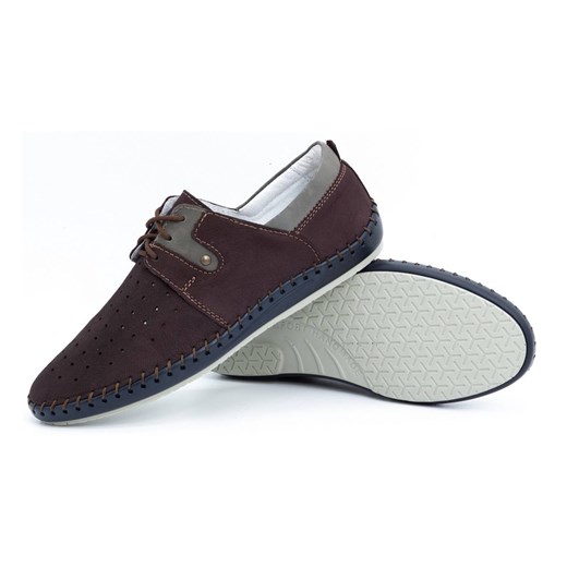 Buty męskie skórzane na lato 744LMA bordowe Buty Olivier 45 okazyjna cena butyolivier