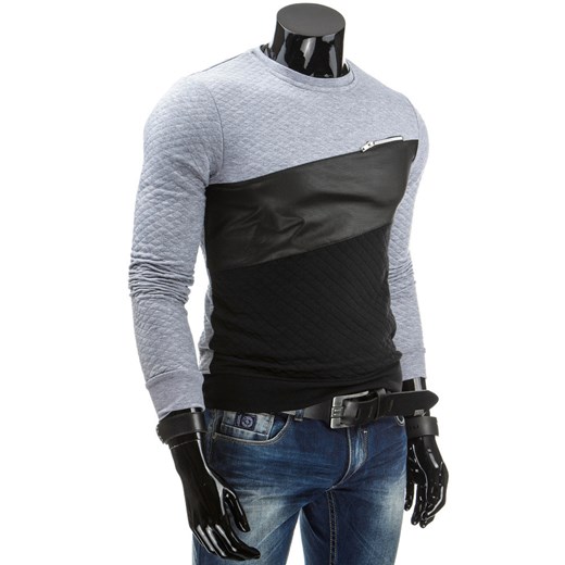 Męska bluza bez kaptura (bx0921) - Szary dstreet czarny bawełna