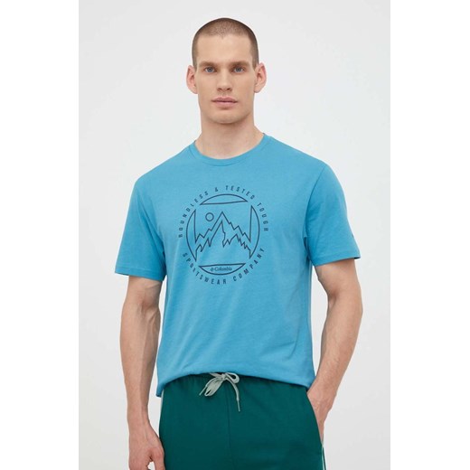 Columbia t-shirt bawełniany kolor niebieski z nadrukiem ze sklepu PRM w kategorii T-shirty męskie - zdjęcie 162380665