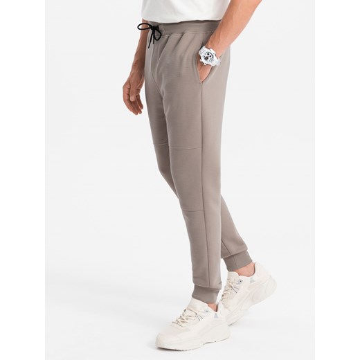 Spodnie dresowe męskie z tkaniny ottoman - popielate V4 OM-PASK-0129 ze sklepu ombre w kategorii Spodnie męskie - zdjęcie 162382116