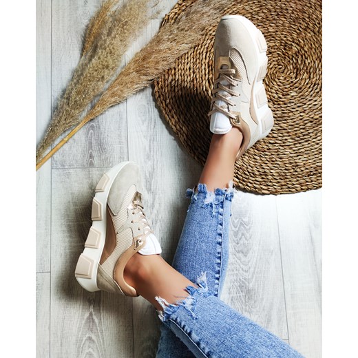 beżowe sneakersy nubukowe z siatką 098-5078-BEZ Kulig 38 okazja KULIG