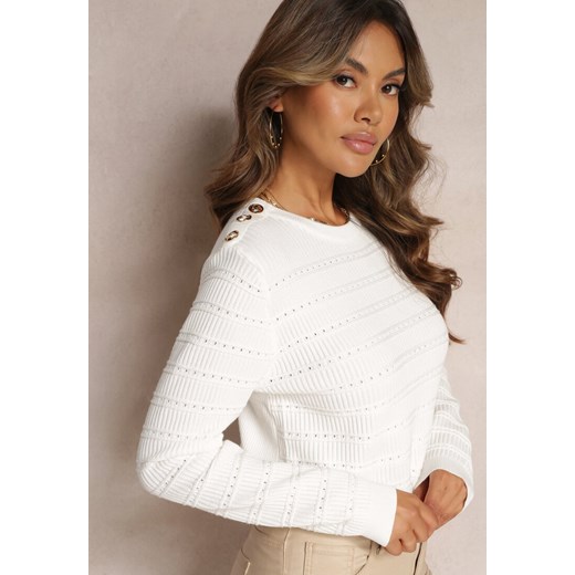 Biały Sweter z Ozdobnymi Napami Micheli ze sklepu Renee odzież w kategorii Swetry damskie - zdjęcie 162389307