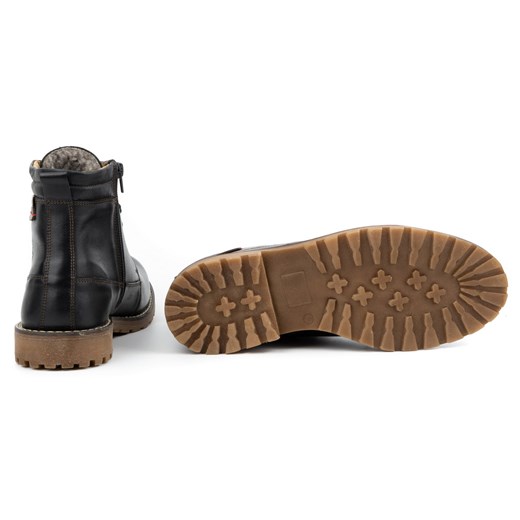 Buty zimowe skórzane 754 czarne z brązem ze sklepu butyolivier w kategorii Buty zimowe męskie - zdjęcie 162394529
