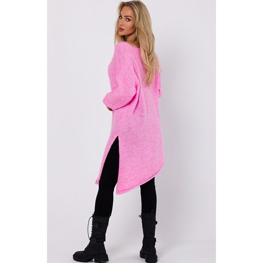 Sweter tunika z asymetrycznym dołem różowy M769, Kolor różowy, Rozmiar uniwersalny, MOE ze sklepu Primodo w kategorii Swetry damskie - zdjęcie 162397855