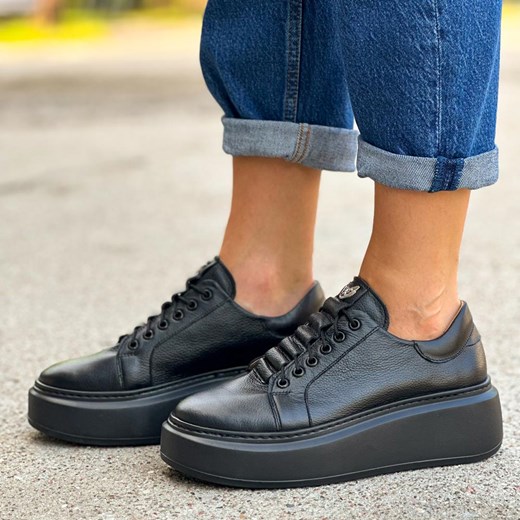 Buty sportowe damskie czarne Deoni sneakersy na platformie 