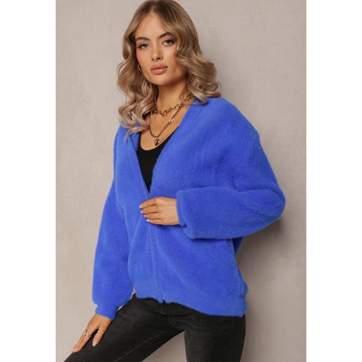 Niebieski Zasuwany Kardigan Wełniany z Kapturem Aniole ze sklepu Renee odzież w kategorii Swetry damskie - zdjęcie 162402188