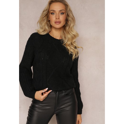 Czarny Klasyczny Sweter z Modnym Splotem Wykończony Ściągaczami Viala ze sklepu Renee odzież w kategorii Swetry damskie - zdjęcie 162402227