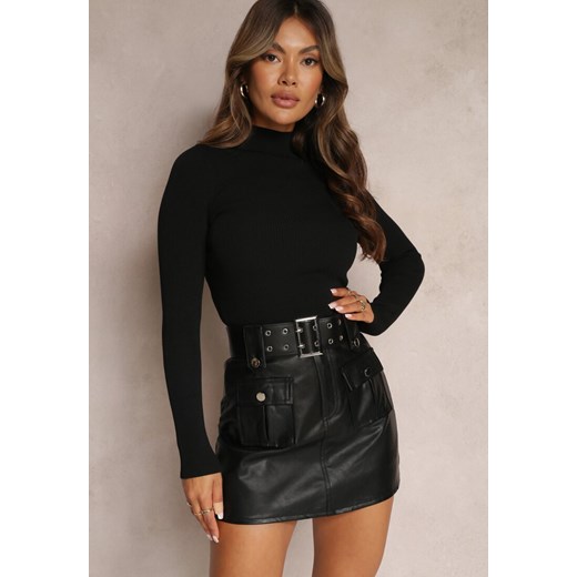 Czarna Mini Spódnica Trapezowa z Szerokim Paskiem i Kieszeniami Neiranda ze sklepu Renee odzież w kategorii Spódnice - zdjęcie 162411075