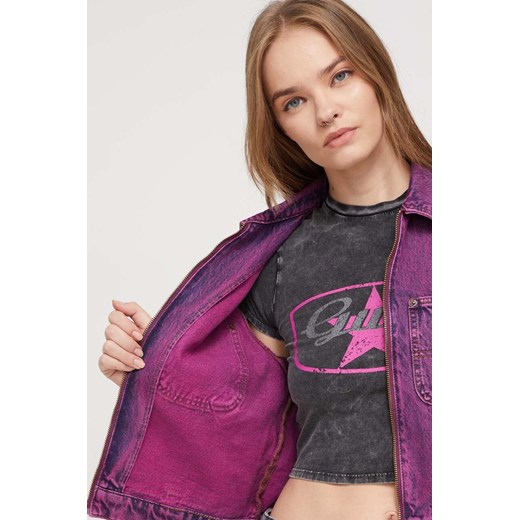 Kurtka damska fioletowa Guess Originals casual bez kaptura krótka
