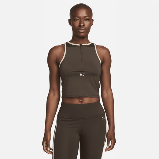 Bluzka damska Nike z okrągłym dekoltem brązowa sportowa z elastanu 