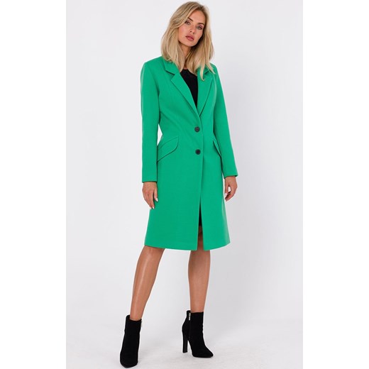 Klasyczny płaszcz flauszowy w kolorze soczystej zieleni M758, Kolor intensywna zieleń, Rozmiar M, MOE ze sklepu Primodo w kategorii Płaszcze damskie - zdjęcie 162419476