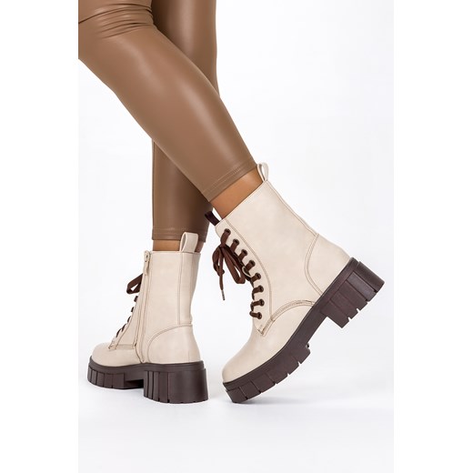 Beżowe workery na platformie damskie botki sznurowane Casu ER22WX6-BEB Casu 40 okazyjna cena Casu.pl