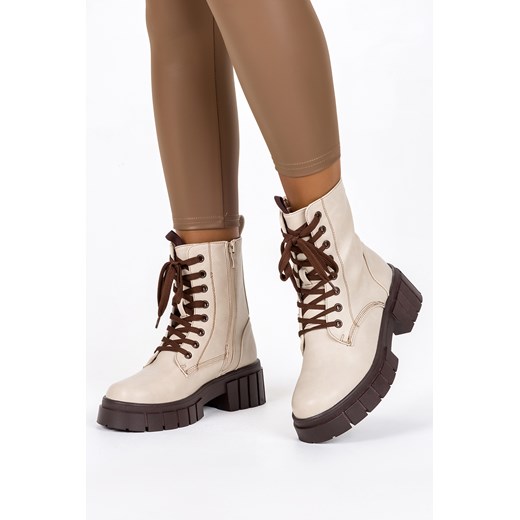 Beżowe workery na platformie damskie botki sznurowane Casu ER22WX6-BEB Casu 39 wyprzedaż Casu.pl
