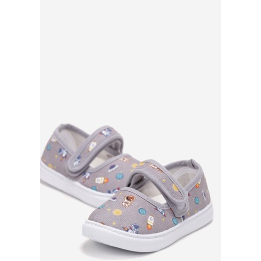 Szare Tenisówki z Paskiem na Rzep i Kosmicznymi Nadrukami Bellon 22 promocja born2be.pl