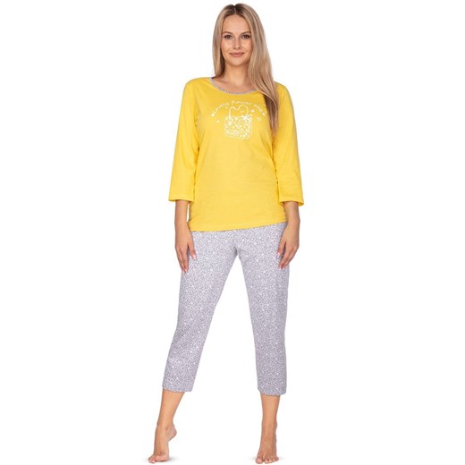 Bawełniana piżama damska żółto-szara 638, Kolor żółto-szary, Rozmiar L, Regina ze sklepu Intymna w kategorii Piżamy damskie - zdjęcie 162489586