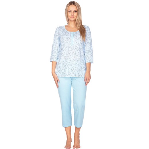 Bawełniana piżama damska niebieska 3/4 640, Kolor niebieski-wzór, Rozmiar M, Regina L okazja Intymna