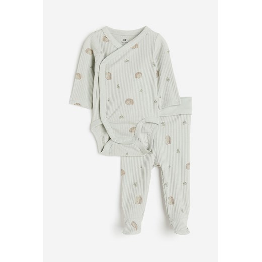H & M - Bawełniany komplet w prążki 2-częściowy - Zielony H & M 56 (1-2M) H&M