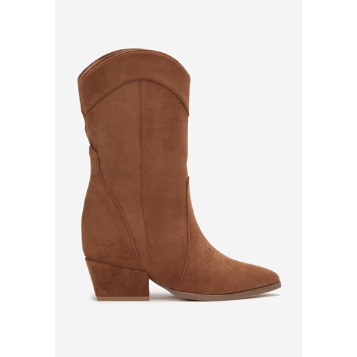 Brązowe Kozaki Kowbojki na Niskim Ukrytym Koturnie Ronette 38 wyprzedaż born2be.pl