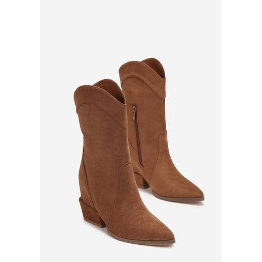 Brązowe Kozaki Kowbojki na Niskim Ukrytym Koturnie Ronette 41 promocyjna cena born2be.pl