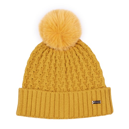 Damska czapka o splocie w drobny wzór żółta ze sklepu WITTCHEN w kategorii Czapki zimowe damskie - zdjęcie 162495558