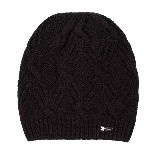 Damska czapka z ozdobnym splotem czarna ze sklepu WITTCHEN w kategorii Czapki zimowe damskie - zdjęcie 162495596
