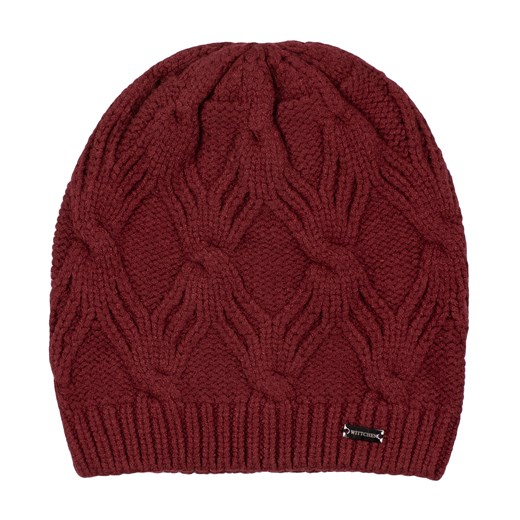 Damska czapka z ozdobnym splotem ciemnoczerwona ze sklepu WITTCHEN w kategorii Czapki zimowe damskie - zdjęcie 162495597