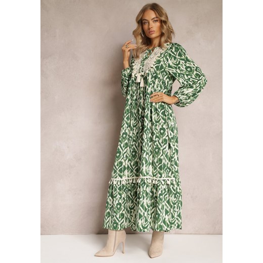 Zielona Sukienka Rozkloszowana Maxi z Falbanką Maruerilla ze sklepu Renee odzież w kategorii Sukienki - zdjęcie 162496857