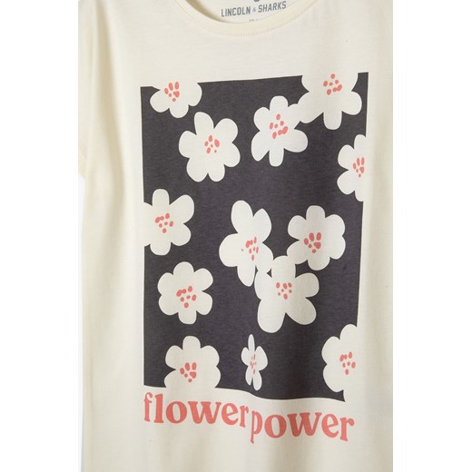 T-shirt bawełniany dla dziewczynki z kwiatowym nadrukiem Lincoln & Sharks By 5.10.15. 134 okazyjna cena 5.10.15
