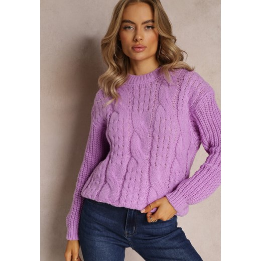 Fioletowy Sweter o Klasycznym Fasonie z Modnym Splotem Siloma ze sklepu Renee odzież w kategorii Swetry damskie - zdjęcie 162510017
