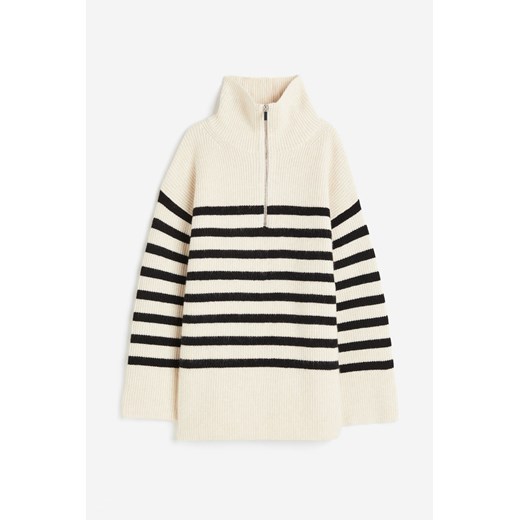 H & M - Sweter o splocie w prążki z suwakiem u góry - Beżowy H & M 3XL H&M