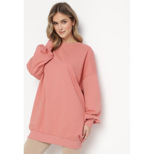 Różowa Bawełniana Bluza Oversize Fanelu ze sklepu Born2be Odzież w kategorii Bluzy damskie - zdjęcie 162513257