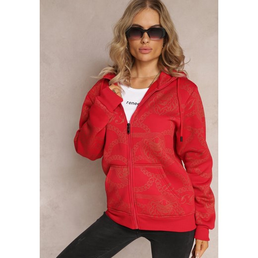 Czerwona Bluza z Nadrukiem i Kapturem Lophia ze sklepu Renee odzież w kategorii Bluzy damskie - zdjęcie 162513295