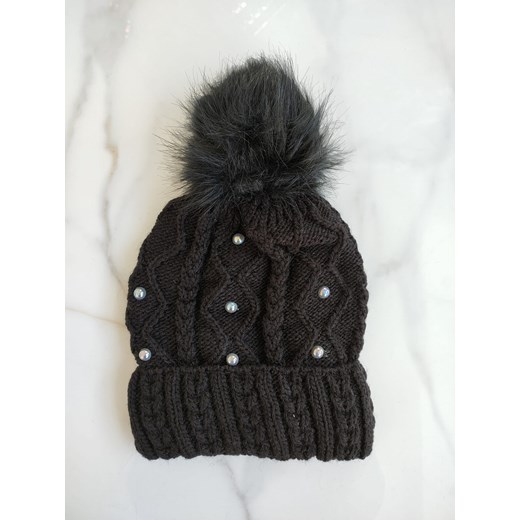 czarna czapka zimowa palema z perełkami ze sklepu STYLOWO w kategorii Czapki zimowe damskie - zdjęcie 162513446