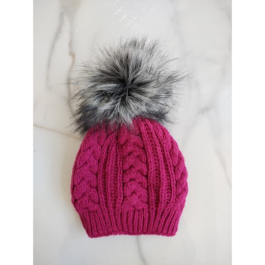 ciemnoróżowa zimowa czapka blanka z warkoczowym splotem ze sklepu STYLOWO w kategorii Czapki zimowe damskie - zdjęcie 162513449