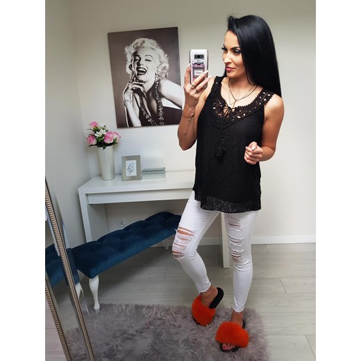 BLUZKA BOHO MAJORKA TOP BAWEŁNIANY CZARNY Etnee uniwersalny STYLOWO