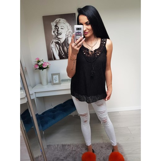 BLUZKA BOHO MAJORKA TOP BAWEŁNIANY CZARNY Etnee uniwersalny STYLOWO