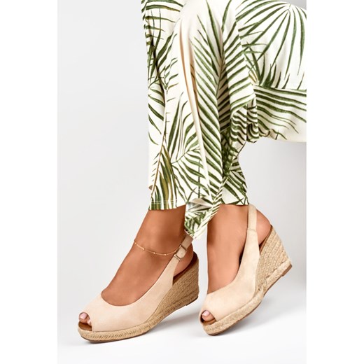 Sandały damskie na koturnie z klamrą eleganckie z tkaniny na wiosnę 